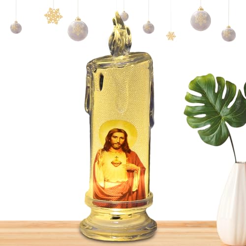 Vela de oración sin llama, velas religiosas LED sagradas, decoración devocional de los Santos de Jesús, efecto de llama parpadeante realista, decoración espiritual que funciona con pilas, altar para