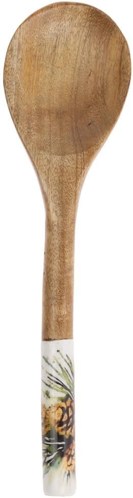 Boston International Salad Server Utensil Set | Mango Wood and Enamel Serving Fork and Spoon, 12", White Spruce