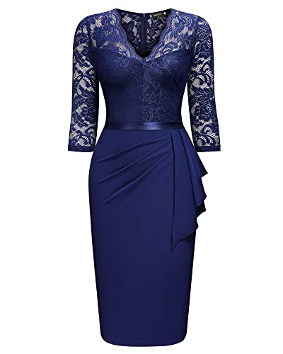 Image of Miusol Women's Retro V Neck Floral Lace Ruffle Style Cocktail Party Dress