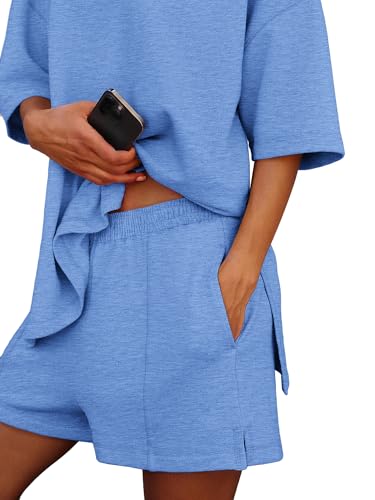 Image of COCCKO Womens Shorts Sets Matching Lounge Two Piece Outfits Summer Cute Casual Vacation Short Sleeve 2 Piece Set