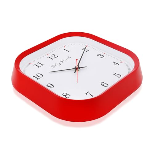 Image of Sehaz Artworks Silent Square Wall Clock for Hall | Red - 28x28 CM | Non Ticking, Designer Wall Clock for Bed Room Silent Sweep, Wall Watch for Living Room Stylish, Clock for Living Room Stylish