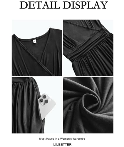 Image of LILBETTER Women Sleeveless Deep V Neck Loose Plain Long Maxi Casual Dress