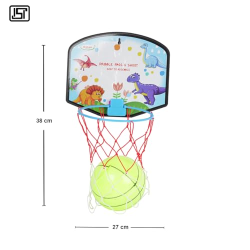 Image of Asian Portable Plastic Basketball with Hoop for Kids Multicolor (Dinosour Theme)