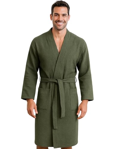 Morgenstern Bademantel Herren Waffelpique Leicht Baumwolle Oliv Grün XXL