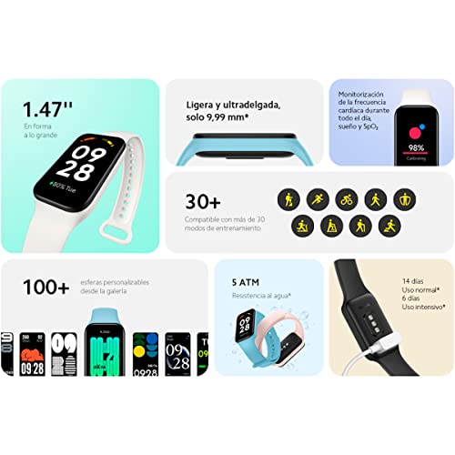 Xiaomi Redmi Smart Band 2 + Correa Rosa - Pulsera de Actividad de 1,47, Cuerpo Ligero y Fino de 9,99 mm, 30 Modos Deportivos, SpO2, batería de hasta 14 días, Blanco