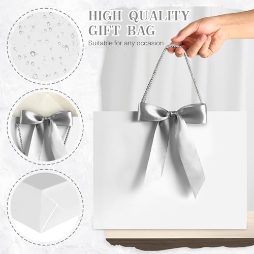 Image of JMANNI White Gift Bags with Handles, 13 inch Medium Gift Bag for Presents, 1 Pcs Bags with 2 Tissue Paper and 1 Cards for Graduation Wedding Men Birthday Anniversary 4th of July Bachelor Party Decorations