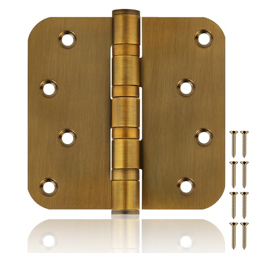 3 Pack 4 Heavy Duty Door Hinges with 5/8 Radius Corner 4in x 4in Stainless Steel Door Hinges for Exterior & Interior Doors Smooth and Quiet (Brass)