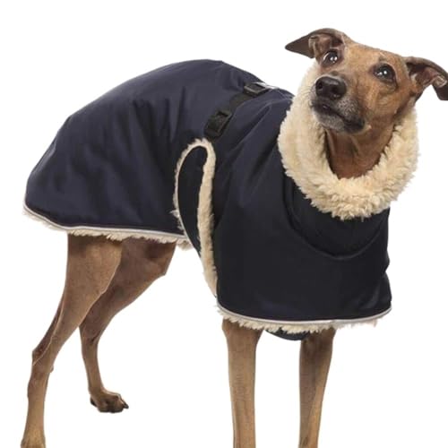 Whippet Mantel Whippet Windhund,Winter Haustier Hund Kleidung,Fleece gefütterte Hundejackewasserdichte Dicke Hundejacke Kleidung,Schwarz-XL