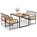 Tangkula 4 Piece Patio Dining Set, Outdoor Wood Dining Furniture W/ 2 Chairs & 1 Loveseat, 47” Acacia Wood Table W/Umbrella Hole, Cozy Seat Cushions, Outside Furniture Set for Backyard, Poolside