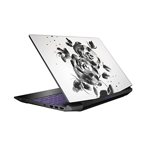 Skin vinyle HP Pavilion 15.6 fleurs noires pour personnaliser votre ordinateur au bureau