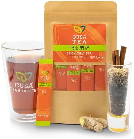 Cusa Tea & Coffee | Premium Instant Spicy Chai Tea With Real Fruit & Spices | Organic Leaves Drink Mix Packets | Hot or Iced Tea (10 Single Servings)