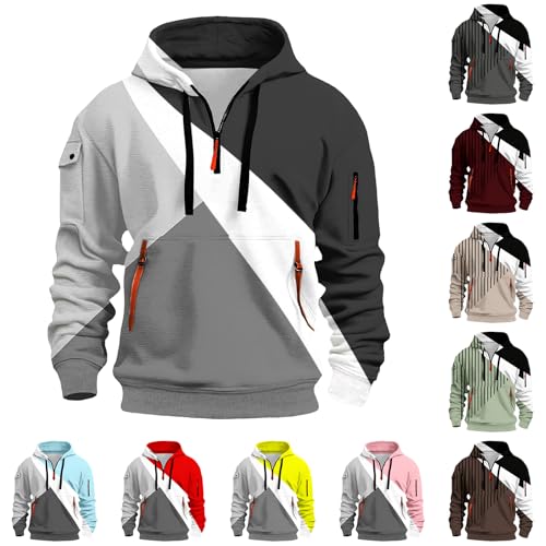 Mens 1/4 Pullover Hoodies Casual Hooded Sweatshirt with Zipper Pockets for Men Fashion Color Block Hoodies3