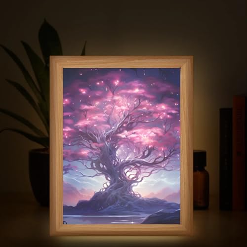 Light Up Painting, Fantastic Tree Wall Art Picture Light Magical Tree Light Up Desktop Art Frame, 10 Brightness, USB Powered, 3 Lighting Modes, Anxiety Relief Decor Gift for Bedroom Home