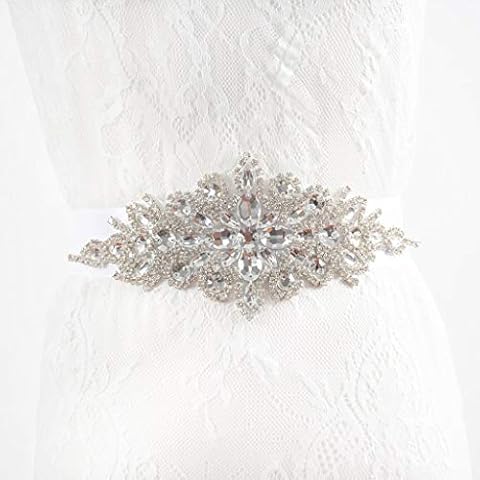 ShinyBeauty Rhinestone Belt Silver Belts for Women Elegant Wedding Dress Belts with Rhinestones Bridal Applique Silver Sashes For Bridal Party Diamante Belt RA004 Cover