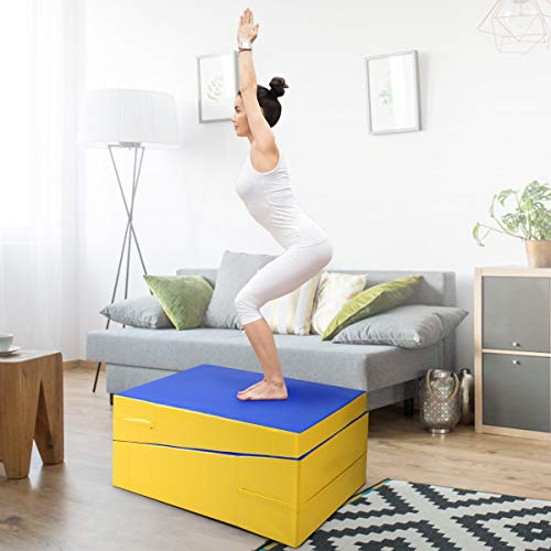Giantex Incline Gymnastics Mat Wedge Folding And Non-Folding Gymnastics Gym Fitness Skill Shape Tumbling Mat For Kids Play Home Exercise Aerobics (Blue/Yellow-70 X30 X15) #TOP7