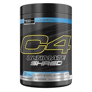 Cellucor C4 Ultimate Shred Pre Workout Powder, Fat Burner for Men & Women, Weight Loss Supplement with Ginger Root Extract, Icy Blue Razz, 20 Servings