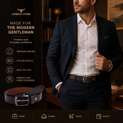 Image of URBAN HYDE Premium Genuine Leather Wallet and Belt Combo for Men | Leather Wallet & Adjustable Belt Gift Set | Stylish Men Leather Combo Gift for Birthday, Anniversary, Office | Dark Brown
