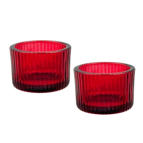 Bliceon 2 Pcs Tealight Candle Holders - Glass Votive Candle Holders for Weddings, Dinner Parties, and Home Decor - Red Centerpiece Accent for Table Setting
