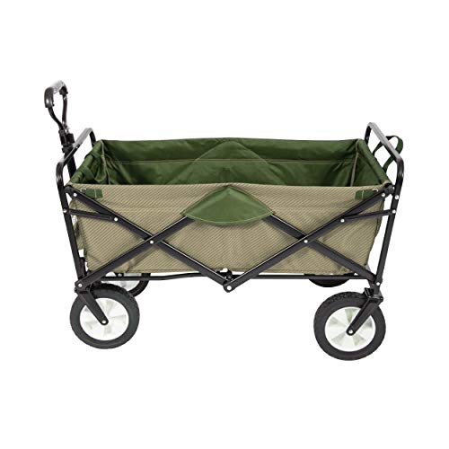 MacSports Heavy Duty Collapsible Outdoor Folding Wagon Portable Lightweight Utility Cart Adjustable Rolling Cart All Terrain Sports Wagon Beach Wagon (Taupe/Olive)