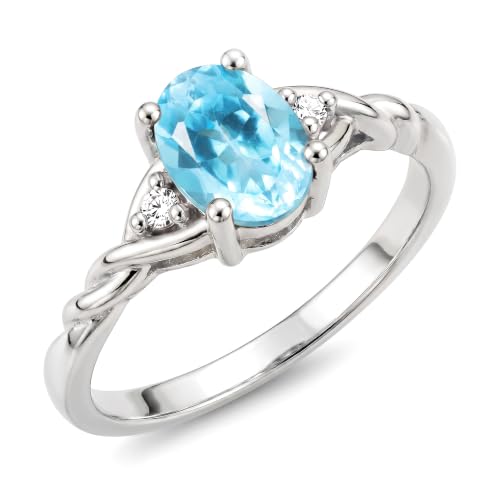 Image of Rylos Sterling Silver Classic Birthstone Ring - 7X5MM Oval Gemstone & Diamonds - Women's Jewelry, Sizes 5-10