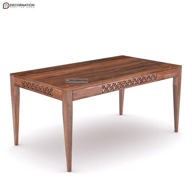 Image of DecorNation Beringen Solid Wooden 6 Seater Dining Table Set with Chairs | Cushioned Seating with Jute Fabric | Modern Dining Table Furniture for Home & Dining Room