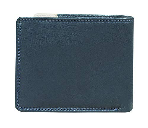 Image of Calfnero Men's Leather Multiple Card Slots ID Window with Coin Pocket Wallet (Navy, One Size)
