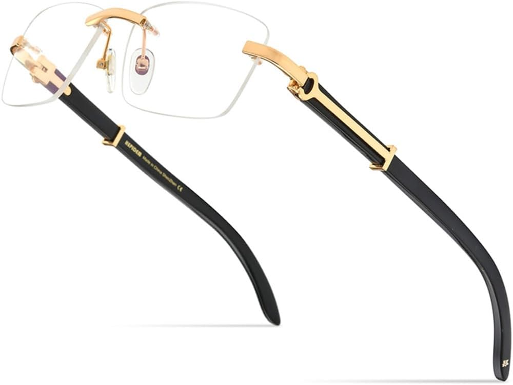 MUTYNE Glasses Men Square Women Rimless Eyeglasses Frames Buffs Wood Eyewear