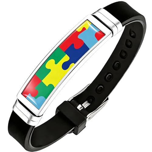 mintolex Autism Awareness Bracelet for Women Men Puzzle Piece Bracelet Adjustable Silicone Wristband Autism Support Jewelry Inspirational Awareness Gift for Teachers Moms Friends, Black