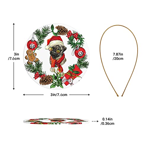 Dog Ceramic Ornaments,Pug Dog Christmas Ornaments 2022- Puppy First Christmas Decorations For Dog, Round Holiday Christmas Ornament,Cute Santa Gift,Xmas Tree Decoration 2.9” #TOP2