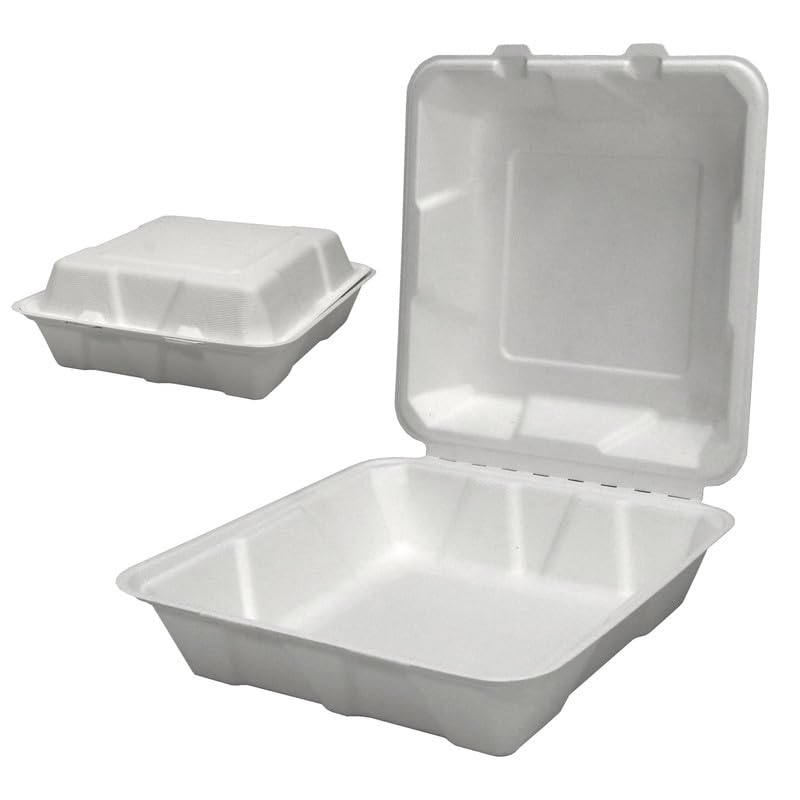 We Can Source It Ltd - 9x9 inch Single Compartment Bagasse Clamshell Food Lunch Box - Pack of 50