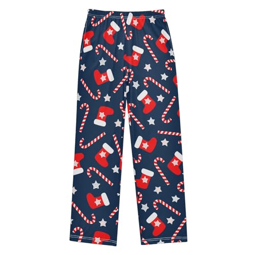 CaTaKu Boys Candy Cane Christmas Star Pants for Boys Girls Wide Leg Sweatpants Kids Long Bottoms with Pockets Size 6-14Y