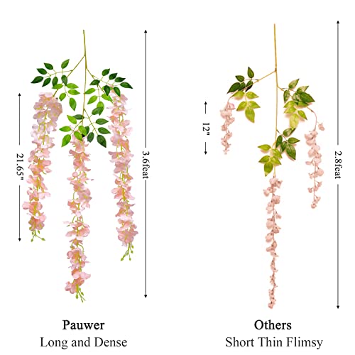 Pauwer 12 Pack Fake Flowers Wisteria Artificial Flower Garland Silk Wisteria Hanging Flowers Vine Rattan String Artificial Flowers For Home Garden Wedding Party Decorations,Blush Pink #TOP3