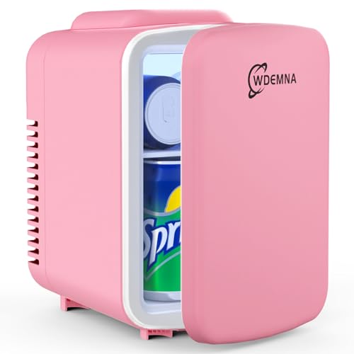 Image of Wdemna Mini Fridge Pink, 4 Liter/6 Cans Skincare Fridge for Bedroom, 110V AC/12V DC Portable Thermoelectric Cooler and Warmer Small Refrigerators for Beauty & Makeup, Dorm Office and Car