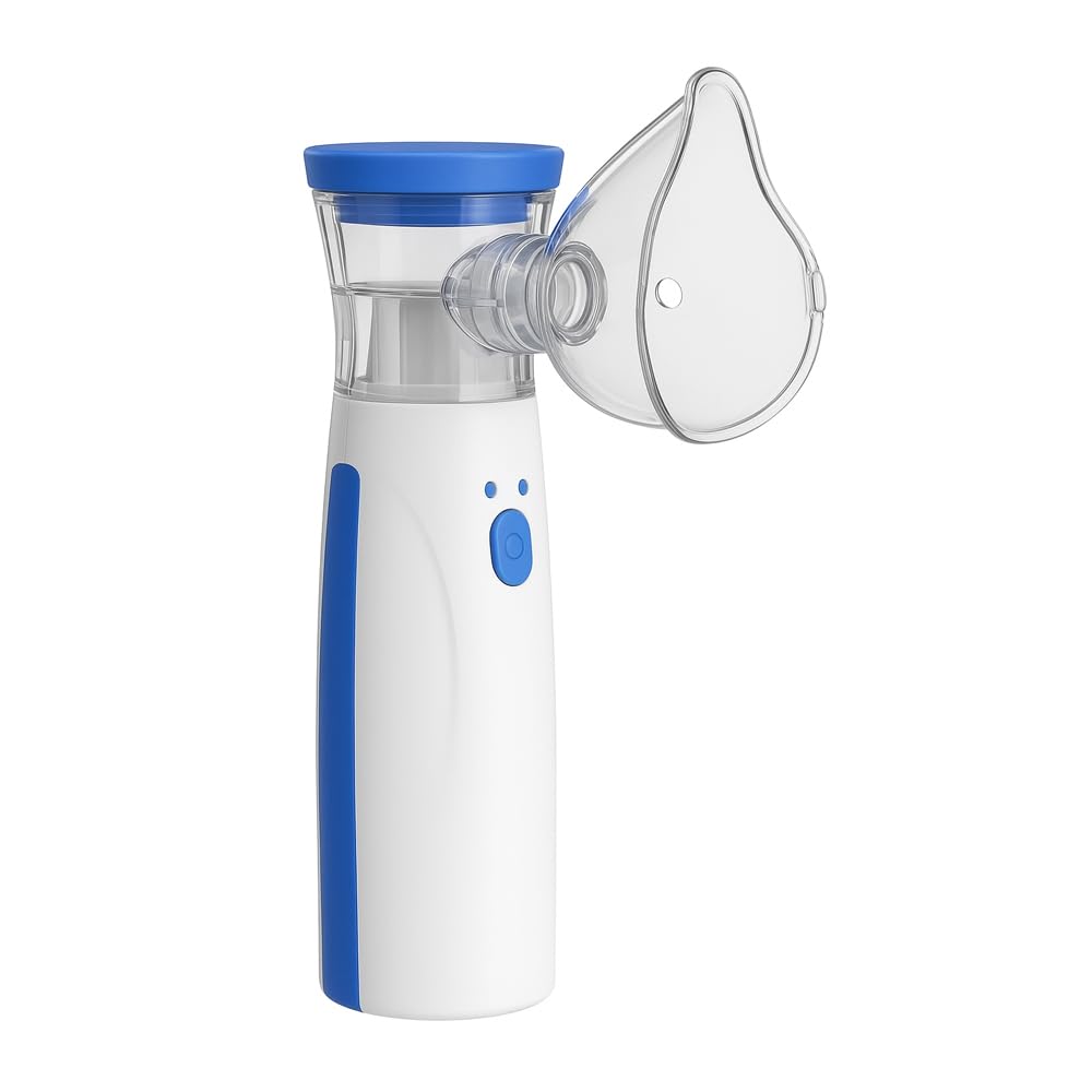 Nebulizzatore Portatile Silenzioso, per Adulti e Bambini con Mascherine Incluse, Doppia Alimentazione USB/Batterie, Nebulizzazione Ultraleggera e Design Compatto