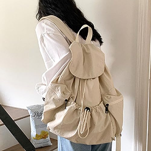 Mochila de nailon de gran capacidad escolar juvenil para chicas estudiantes con cordón plisado 3