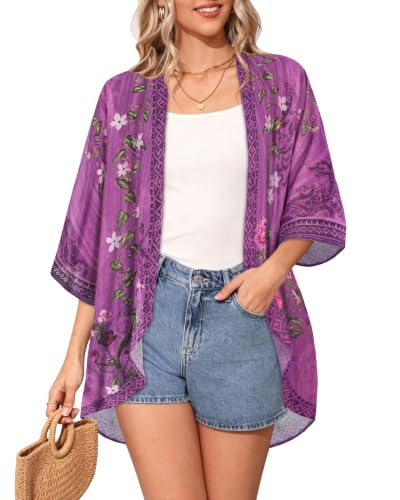 Image of CHICGAL Womens Floral Kimono Cardigan Beach Cover Up Casual Summer Tops