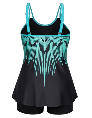 Hanna Nikole Damen Bauchweg Bademode Große Größe Tankini Hohe Taille Badeshorts Blau 56 6