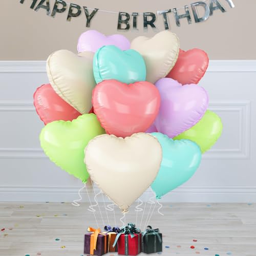 Image of 5 Colors Heart Balloons,18inch Heart Shaped Foil Balloons & Helium Mylar Balloon for Anniversary Wedding Engagement Birthday Party Baby Shower Valentines Day Decorations(12Pcs)