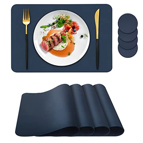 Bacgnyer Placemats Set of 4, Placemat with Coasters Heat Stain Scratch Resistant Non-Slip Waterproof Oil-Proof Washable Wipeable Outdoor Indoor for Dining Patio Table Kitchen Decor and Kids (Blue 4)