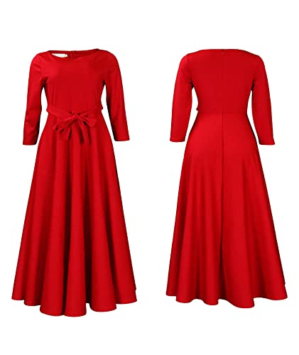 Image of SOMTHRON Women's Casual 3 /4 Sleeve Long Maxi Dress A-Line Flared Solid Wrap Tie Waist Swing Dresses