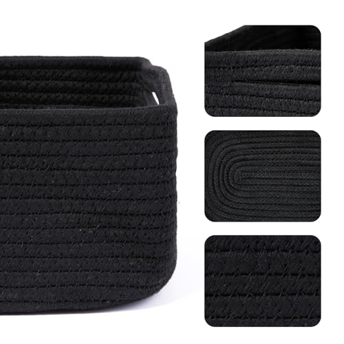 MiniArk-Small-Storage-Baskets-for-Organizing-Closet-Organizer-Bins-Shelf-Toy-Basket-Woven-Rope-Baskets-Cube-Decorative-Box-Shallow-Basket-13x85x51-3-Packs-Black
