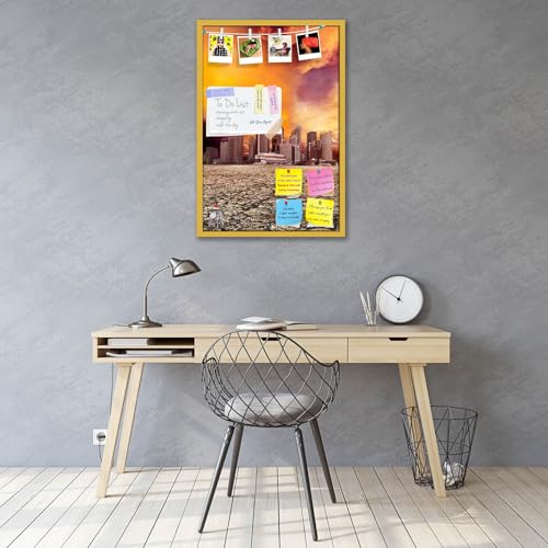 Image of ArtzFolio City Overlooking Desolate Desert | Bulletin Board Notice Pin Board | Vision Soft Board Combo with Thumb Push Pins & Sticky Notes | Golden Frame | 24 x 36 inch (61 x 91 cms)