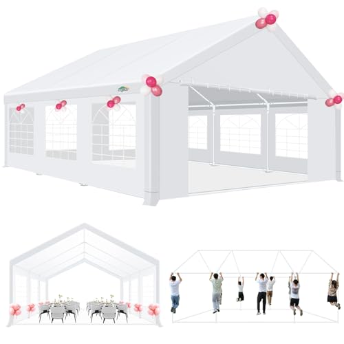 COBIZI Pavillon 6x6m, Partyzelt 6x6m Wasserdicht Stabil, mit PE-Plane inkl, Erdnägel und Seile, Metall Gartenzelt, UV-Schutz 50+ Luxus Hochzeitszelt Festzelt, Weißes Zelt