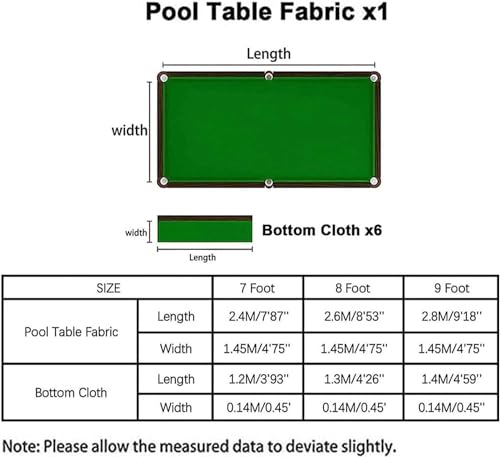 Kit di ricambio in feltro per tavolo da biliardo, resistente tovaglia da snooker con sei panni inferiori per giochi di biliardo