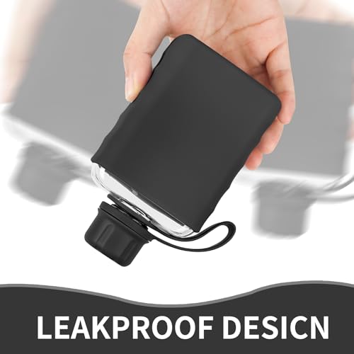 IDIDG Small Flask Cantimplora pequeña moderna con funda de silicona, botella portátil de viaje transparente de plástico Tritan sin BPA, 8.2 oz, color negro miniatura 4