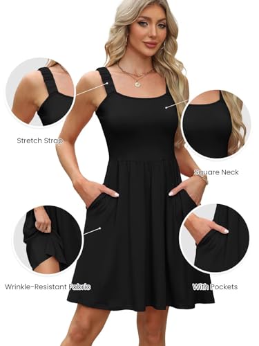 Image of QACOHU Summer Dresses for Women 2026 Sleeveless Square Neck Sundress with Pockets Casual Tank Beach Floral Boho Maxi Dress