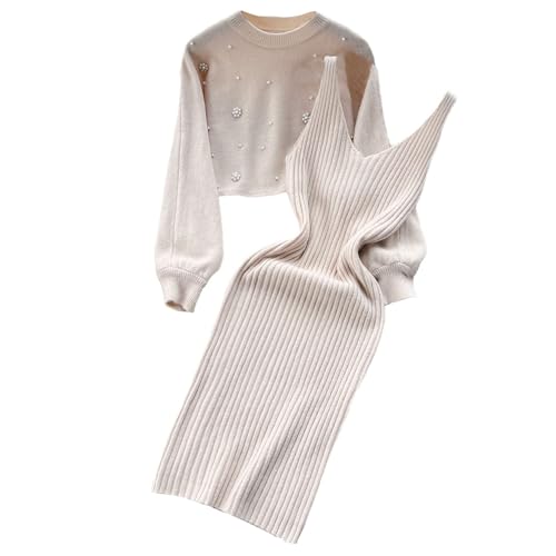 EGSDMNVSQ Strickkleid Zweiteiliger Anzug Damen Pullover Oberteil Und Kleid Pulloverkleid Bodycon 2 Stück Set Midikleid Partykleid Winterkleid...