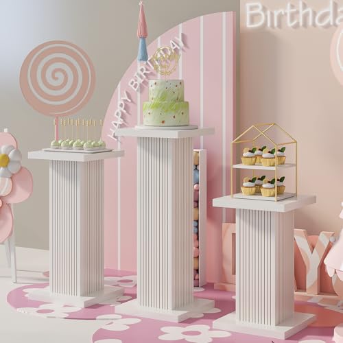 Pedestal Stands for Party with Fluted Panel 3Pcs White Square Pedestal Display Plinth Pillars for Parties Wood Cake Stand Dessert Table for Wedding Birthday Event Decor (White) - Image 7