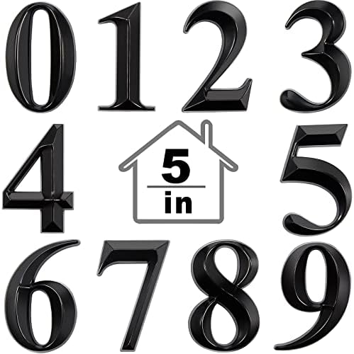 House Numbers 3D Door Mailbox Numbers 0-9 Self Adhesive House Door Numbers House Street Address Numbers Stickers for House, Apartment, Office, Hotel Room, Mailbox Signs (Black, 5 x 3.15 Inches)