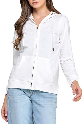 GREEN VOYAGE Women's GOTS Certified 100% Organic Cotton Lightweight Slub Sweatshirts Zip Up Hoodies Jacket with Pocket